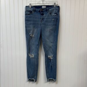 Studio Blue Distressed Raw Hem Skinny Jeans Size 30